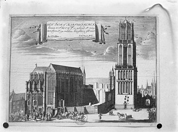 View of the choir from the north showing the collapsed nave. Engraving by I. van Vianen, 1697
