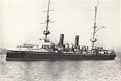 HMS Juno. The cruiser equipped with wireless and commanded by Captain H.B. Jackson during the Summer Manoeuvres of 1899.