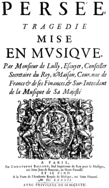 Title page of Jean-Baptiste Lully's 1682 Persée in 5 acts