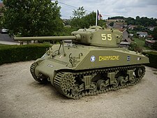 Sherman tank "Champagne", preserved at Ville-sur-Illon, near Dompaire. It was knocked out during the battle - notice hole on right