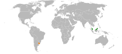 Map indicating locations of Malaysia and Uruguay