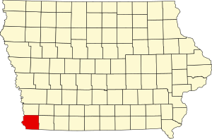 Map of Iowa highlighting Fremont County