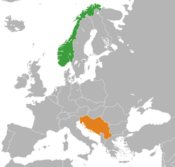 Map indicating locations of Norway and Yugoslavia