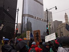 Demonstrators outside Chicago's Trump International Hotel and Tower