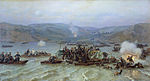 The Russian crossing of Danube near Zimnitsa on 15 June 1877, painted by Nikolai Dmitriev-Orenburgsky in Paris in 1883