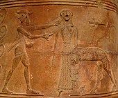 Fig. 1. Horse-bodied Gorgon (Medusa) being decapitated by Perseus with averted gaze; Boetian relief pithos, Louvre CA 795 (mid seventh century BC[57]