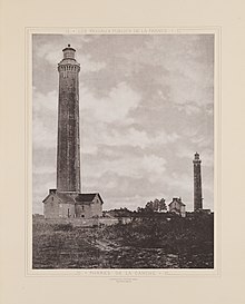 A black-and-white photo of two old lighthouses