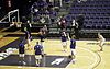 The Portland Pilots Men's Basketball Team warming up inside the Chiles Center in 2009