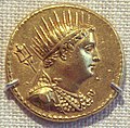 Coin of Ptolemy IV Philopator, depicting his deified father Ptolemy III (d. 222 BC)
