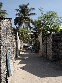 The coral sand covered streets of Alifushi