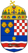 Wappen des Königreichs Kroatien und Slawonien, mit den Wappen des „Dreieinigen Königreichs“ (1868–1918)