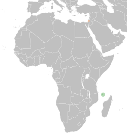 Map indicating locations of Comoros and Palestine