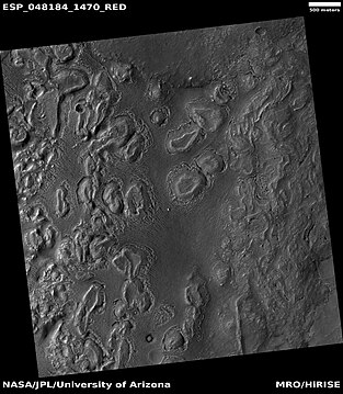 Wide view of mounds and brain terrain, as seen by HiRISE under HiWish program