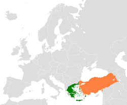 Map indicating locations of Greece and Turkey
