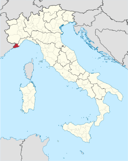 Map highlighting the location of the province of Imperia in Italy