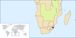 Location of the Zulu Kingdom, c. 1890 (red) (borders in flux)