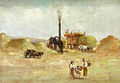 Ludovic Bassarab's La treierat ("Threshing"), showing peasants in Romanian dress around a combine harvester