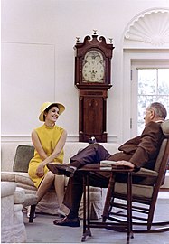 Prior clock near Lyndon Johnson and daughter Lynda Bird (1967)