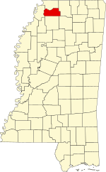 Map of Mississippi highlighting Tate County