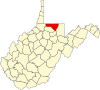 State map highlighting Monongalia County