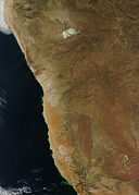 Natural-colour satellite image of the Namibian coast.
