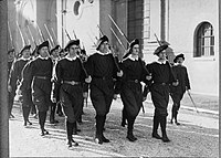 Marching in exercise uniform with Gewehr 98 rifles (1938)