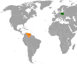 Map indicating locations of Poland and Venezuela