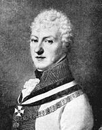 Print of Prince Rosenberg in white uniform with curly light-colored hair
