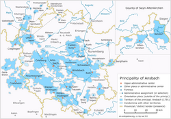The Principality of Brandenburg-Ansbach as of 1791, superimposed over modern borders.