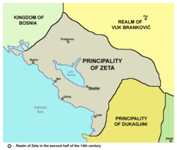 Map of Zeta in the second half of the 14th century