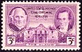 Texas Centennial Issue of 1936, showing Sam Houston, The Alamo, and Stephen F. Austin