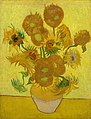 Sunflowers (F458), repetition of the 4th version (yellow background) Oil on canvas, 95 × 73 cm Van Gogh Museum, Amsterdam, Netherlands.