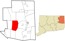 Hampton's location within Windham County and Connecticut