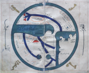 Ibn Hawqal's world map (South at top, copy dated to the 14th century)