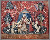 The Lady and the Unicorn, the title given to a series of six tapestries woven in Flanders, this one being called À Mon Seul Désir; late 15th century; wool and silk; 377 x 473 cm; Musée de Cluny (Paris)