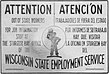 A printed copy of a billboard instructing migrants to visit the labor office in Sturgeon Bay, 1950