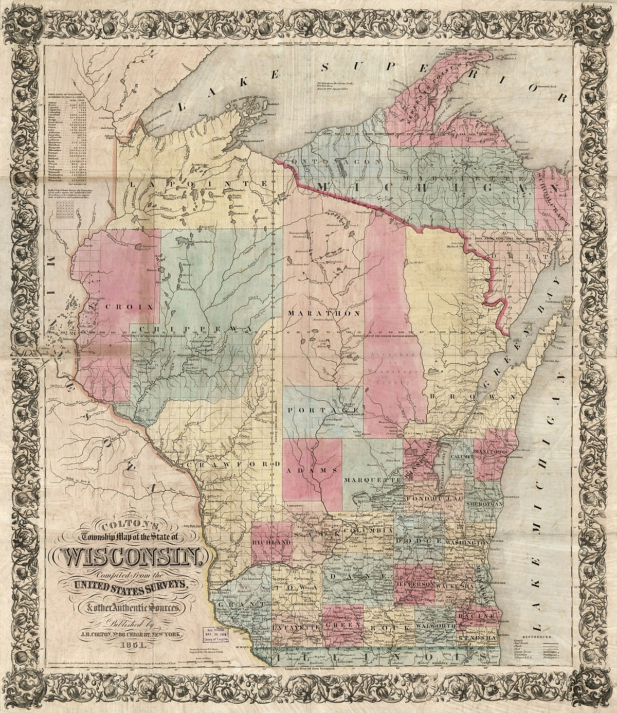 1851 boundaries of Brown County, prior to the separation of Door County in 1851
