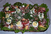 Fiambre is a traditional food from Guatemala eaten on November 1 and 2 in celebration of the Day of the Dead and All Saints Day. It is a chilled salad that may be made from over 50 ingredients.