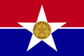 The flag of Dallas, Texas, a charged horizontal triband.
