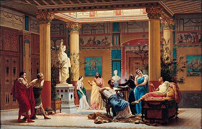 Rehearsal of The Flute Player and The Woman of Diomede at the home of Prince Napoleon in the atrium of his Pompeian house, by Gustave Boulanger, 1861, oil on canvas, Musée d'Orsay