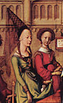 Hennin worn with braids, 1500–01. By then, hennins had reached Basel in Switzerland, but were rather out of date in Paris or Burgundy.