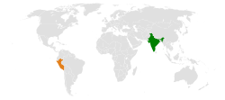 Map indicating locations of India and Peru