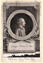 Sepia tone print shows a clean-shaven man wearing a light colored military uniform. It is labeled Giuseppe Baron de Vins.