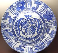 Kraak ware dish; relatively unusually it is armorial porcelain, for the Wittelsbach family. Wanli reign
