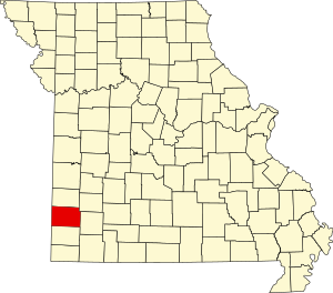 Map of Missouri highlighting Jasper County
