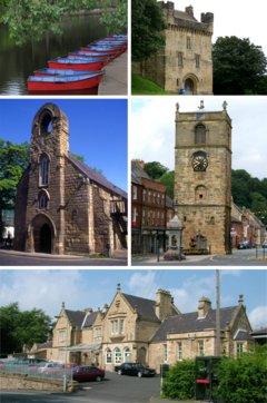 alt=A montage of images from Morpeth, which are images of the River Wansbeck, Morpeth Castle, Morpeth Clock Tower, Morpeth Chantry and Morpeth station. Clicking on an image in the picture causes the browser to load the appropriate article. rect 0 0 580 425 River Wansbeck rect 581 0 1200 425 Morpeth Castle rect 581 428 1200 1201 Morpeth Clock Tower rect 0 428 581 1201 Morpeth Chantry rect 0 1203 1200 1809 Morpeth station