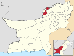 Karte von Pakistan, Position von Distrikt Qilla Abdullah hervorgehoben