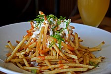 Shoestring fries with blue cheese dressing