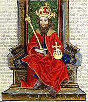 Chronica Hungarorum, Thuróczy chronicle, King Solomon of Hungary, throne, crown, orb, scepter, medieval, Hungarian chronicle, book, illustration, history
