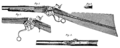 The Spencer repeating rifle uses a falling breechblock (F) mounted in a carrier (E). Figure 1, shows the breechblock raised. Firing forces are contained by the receiver at the rear of the breechblock.